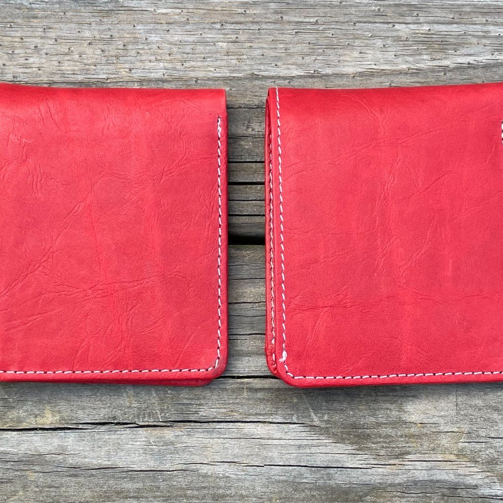 Cardholder Men  Wallet RedWhite Leather Handmade Lot of 2 - Picture 6 of 14